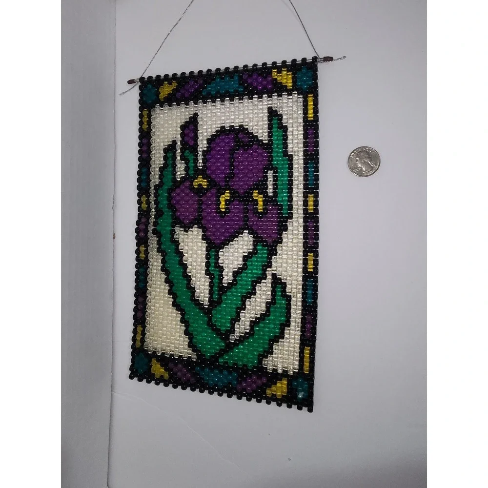 Beaded wall hanging‎ Floral iris Banner Handmade
